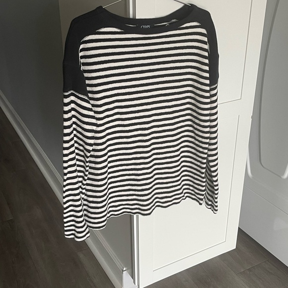 Chaps Black White Striped Cotton Long Sleeve Pullover Sweater Women’s Medium - Picture 9 of 10